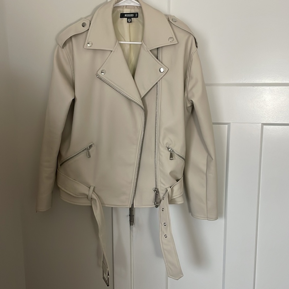 Missguided Cream Leather Jacket - image 2